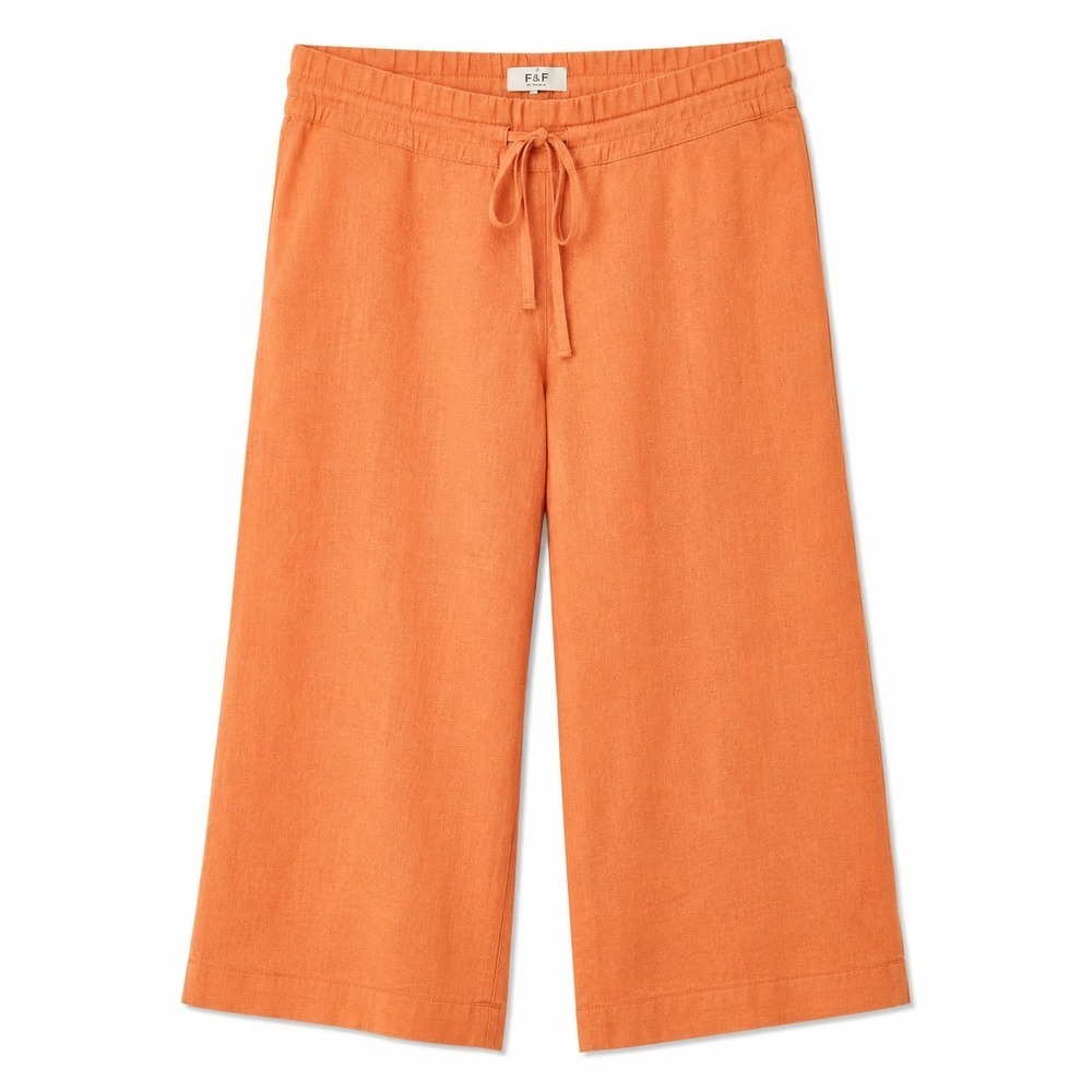 PER SE Linen Blend Wide-Leg Crop Pant Sz L Orange Coastal Beach Vacay Resortwear